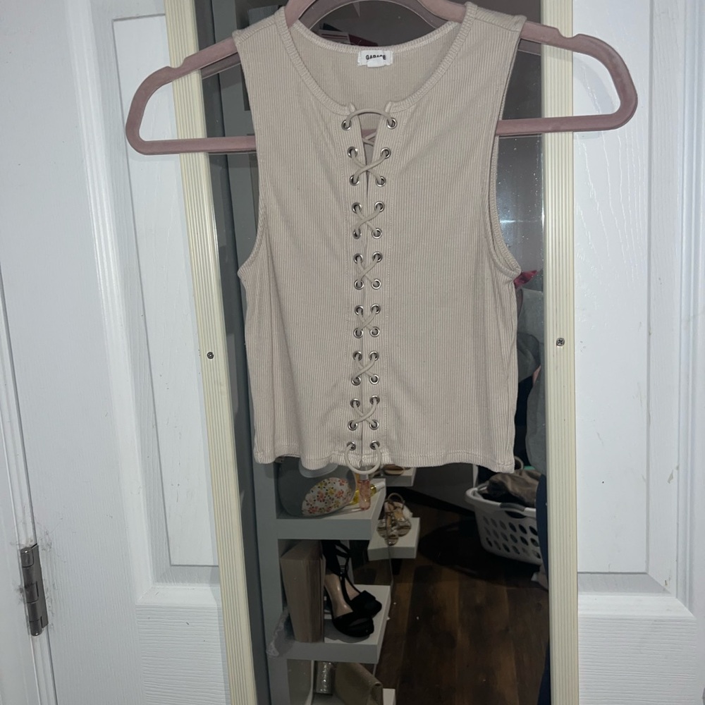 Beige Lace-Up Tank Top